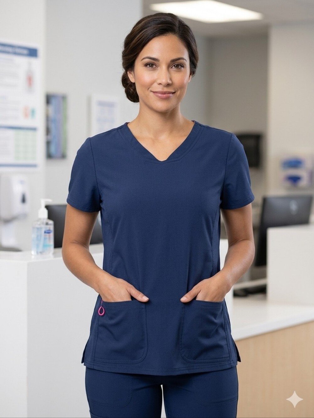 HeartSoul Navy Scrub Top with Pink Heart Trim